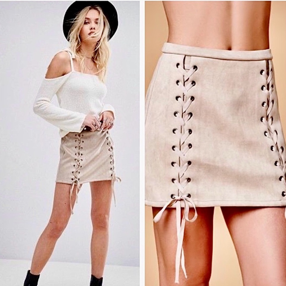 Honey Punch Lace Up Front Mini Skirt